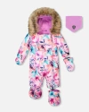 Deux Par Deux One-piece Play Snowsuit Designed For Car Seat Watercolor Flower In Blue
