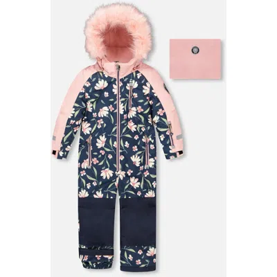 Deux Par Deux Kids'  One-piece Play Snowsuit Flower In Pink