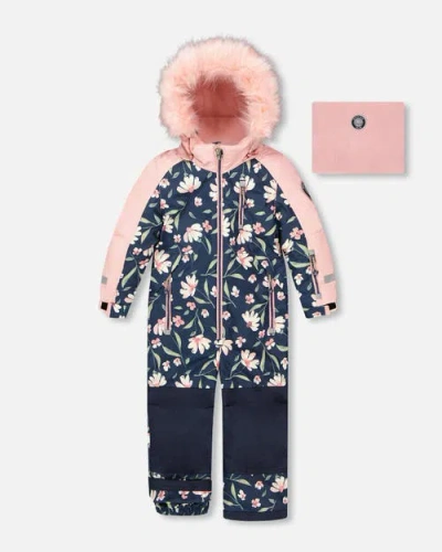 Deux Par Deux Kids'  One-piece Play Snowsuit Flower In Pink