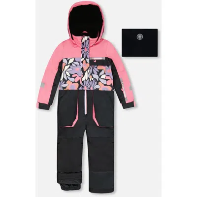 Deux Par Deux Kids'  One-piece Play Snowsuit Retro Flower In Black