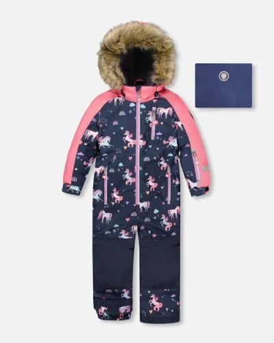 Deux Par Deux Kids'  One-piece Play Snowsuit Unicorn In Blue