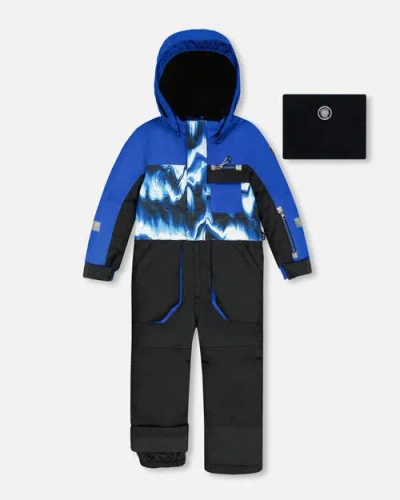 Deux Par Deux Kids'  One-piece Play Snowsuit With And Colorblocking In Blue