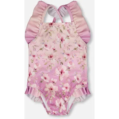 Deux Par Deux Kids'  One-piece Ruffle Flower Swimsuit In Pink