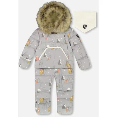 Deux Par Deux Babies'  One-piece Snug Snowsuit Designed For Car Seat Bear In Multi