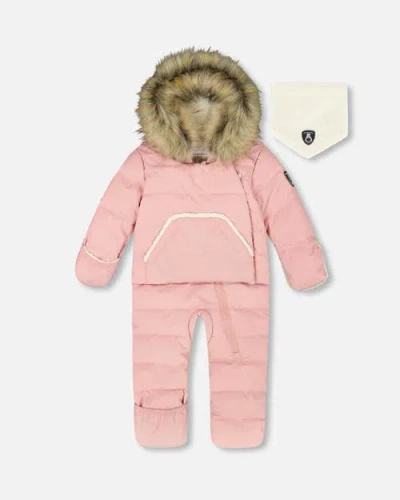 Deux Par Deux Babies'  One-piece Snug Snowsuit Designed For Car Seat In Pink