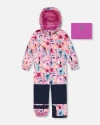 Deux Par Deux One-piece Teknik Snowsuit Watercolor Flower In Pink