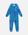 Deux Par Deux Kids'  One-piece Thermal Underwear Dinosaur In Blue
