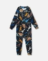 Deux Par Deux One-piece Thermal Underwear Dinosaur In Multi