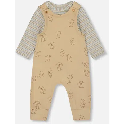Deux Par Deux Babies'  Organic Cotton Allover With Overalls Set Dogs In Nude
