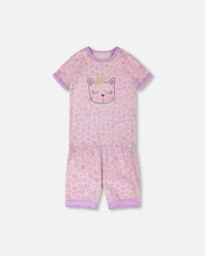 Deux Par Deux Babies'  Organic Cotton Animal Print Two-piece Pyjama Set In Purple