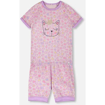 Deux Par Deux Kids'  Organic Cotton Animal Two-piece Pyjama Set In Pink