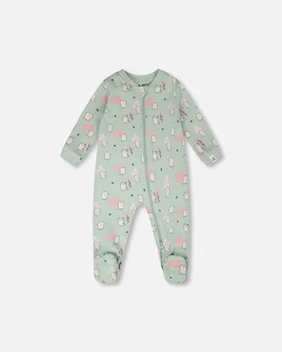 Deux Par Deux Kids' Organic Cotton Baby One-piece Pyjama Blue Kitten Print