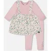 Deux Par Deux Organic Cotton Bi-material Tunic And Leggings Set In Pink