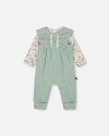 Deux Par Deux Organic Cotton Bodysuit And Sleeveless Overalls Set In Green