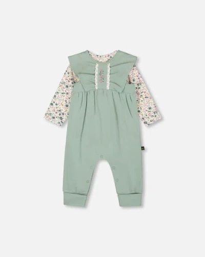 Deux Par Deux Babies'  Organic Cotton Bodysuit And Sleeveless Overalls Set In Green