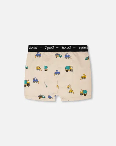 Deux Par Deux Kids'  Organic Cotton Truck Elastic Waist Boxer In Brown