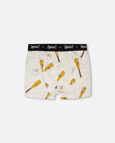 Deux Par Deux Kids'  Organic Cotton Baseball Elastic Waist Boxer In Multi