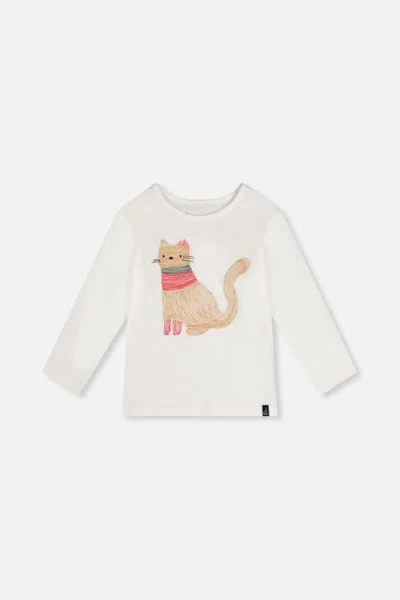 Deux Par Deux Kids'  Organic Cotton Cat Embroidered Long Sleeve T-shirt In White