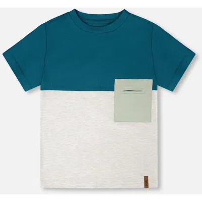 Deux Par Deux Kids'  Organic Cotton Colorblock Jersey Short Sleeve T-shirt With Chest Pocket In Multi