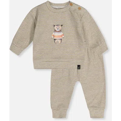 Deux Par Deux Babies'  Organic Cotton Cozy Striped Pants And Long Sleeve Top Set In Neutral