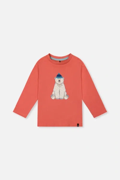 Deux Par Deux Kids'  Organic Cotton Crew Neck Polar Bear Graphic Long Sleeve T-shirt In Orange