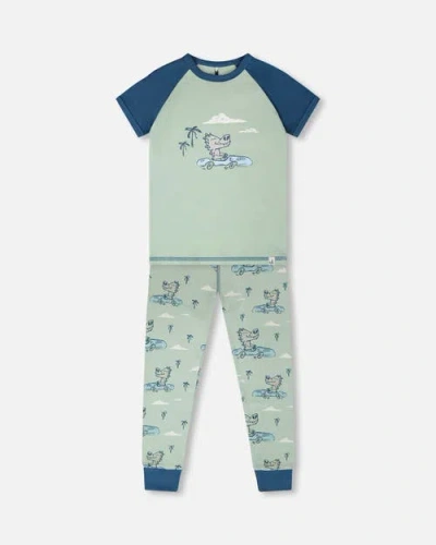 Deux Par Deux Kids'  Organic Cotton Crocodile Two-piece Pyjama Set In Multi
