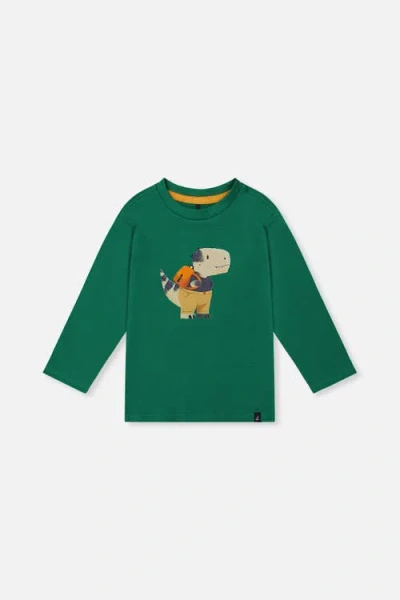 Deux Par Deux Kids'  Organic Cotton Dino Appliqué Crew Neck Long Sleeve T-shirt In Green