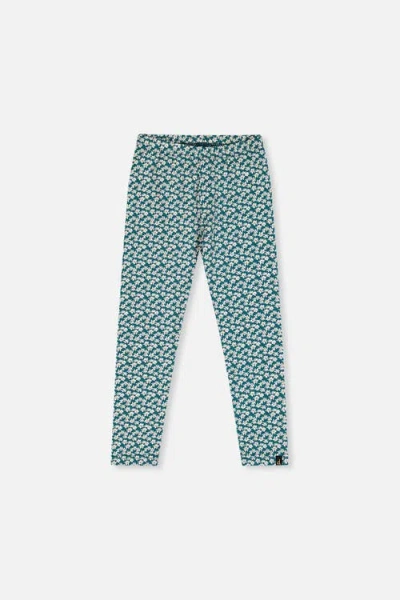 Deux Par Deux Kids'  Organic Cotton Ditsy Flower Elastic Waist Leggings In Blue