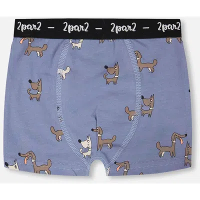 Deux Par Deux Kids'  Organic Cotton Dog Elastic Waist Boxer In Blue