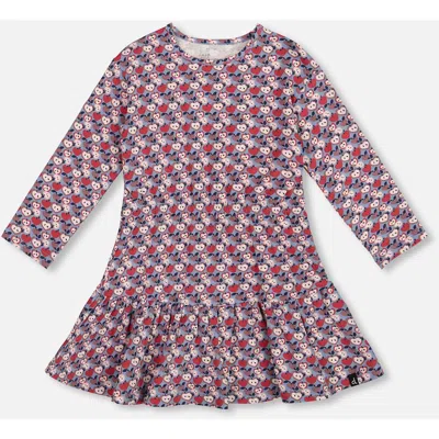 Deux Par Deux Kids'  Organic Cotton Dress With Flounce Hem Apple In Blue