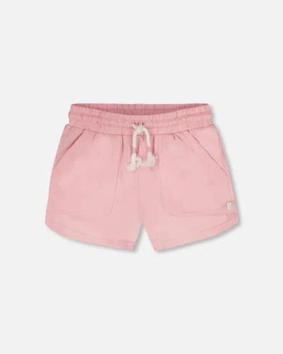 Deux Par Deux Kids'  Organic Cotton Elastic Drawstring Jersey Shorts In Pink