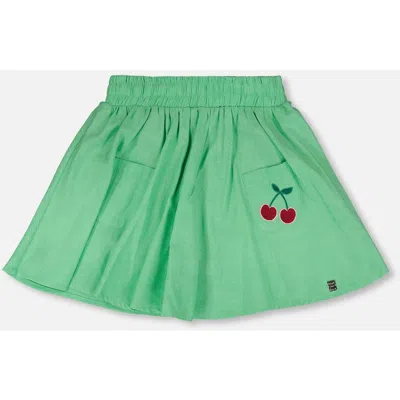 Deux Par Deux Kids'  Organic Cotton Embroidery Flared Skort In Green