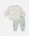 Deux Par Deux Babies'  Organic Cotton Evolutive Pant And Long Sleeve Top Set In Green