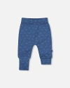 Deux Par Deux Organic Cotton Evolutive Pants Leaves In Blue