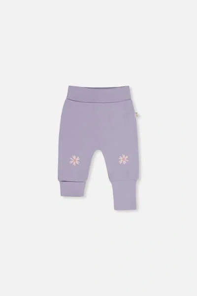 Deux Par Deux Babies'  Organic Cotton Foldover Waist Flower Evolutive Pants In Purple