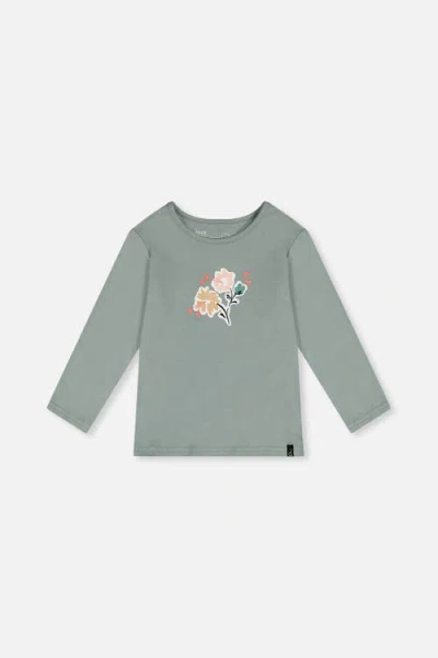 Deux Par Deux Kids' Organic Cotton Long Sleeve T-shirt Sage Green In Gray