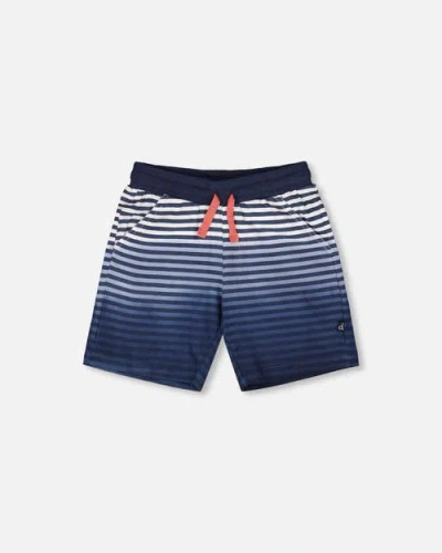Deux Par Deux Babies'  Organic Cotton Gradient Stripes Shorts In Blue