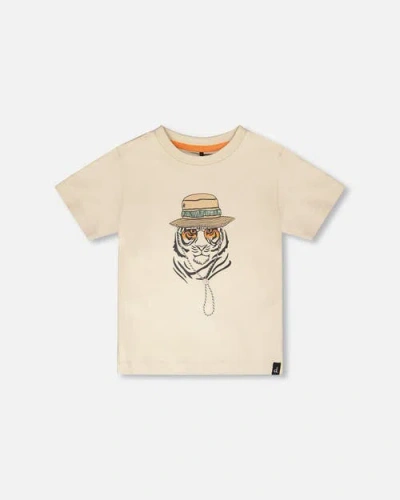 Deux Par Deux Kids'  Organic Cotton Graphic Short Sleeve T-shirt In Brown