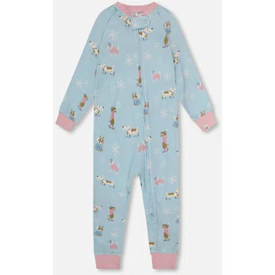 Deux Par Deux Babies'  Organic Cotton Interlock One-piece Pajama In Blue