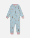 Deux Par Deux Organic Cotton Interlock One-piece Pajama Dog In Blue