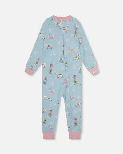 Deux Par Deux Kids'  Organic Cotton Interlock One-piece Pajama Dog In Blue