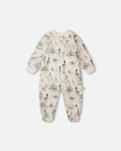 Deux Par Deux Babies'  Organic Cotton Jersey Animal Footed One-piece Pyjama In Neutral