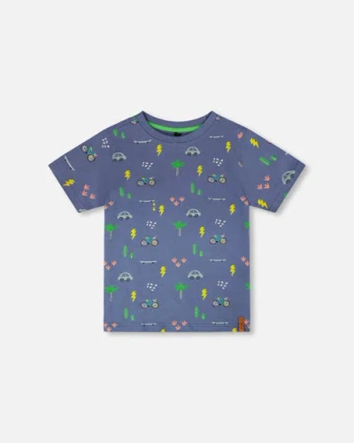 Deux Par Deux Kids'  Organic Cotton Jersey Bicycle T-shirt In Blue