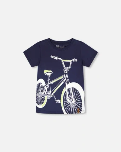 Deux Par Deux Kids'  Organic Cotton Jersey Bike T-shirt In Blue
