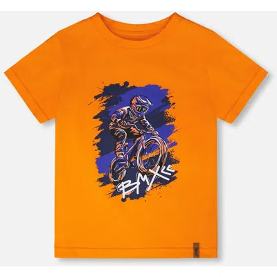 Deux Par Deux Kids'  Organic Cotton Jersey Bmx T-shirt In Orange