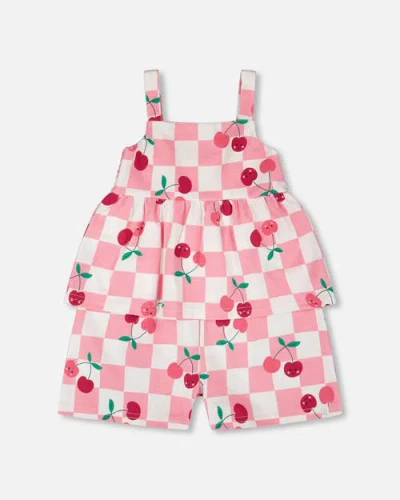 Deux Par Deux Kids'  Organic Cotton Jersey Cherries Sleeveless Romper In Pink
