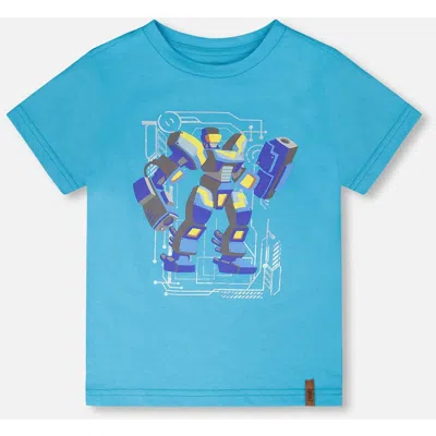 Deux Par Deux Kids'  Organic Cotton Jersey Chest Graphic Short Sleeve T-shirt In Blue