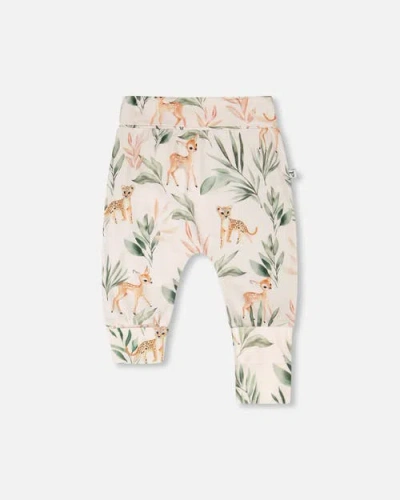 Deux Par Deux Babies'  Organic Cotton Jersey Evolutive Deer Printed Pants In Pink