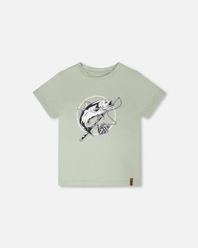 Deux Par Deux Kids'  Organic Cotton Jersey Fish T-shirt In Green