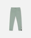 Deux Par Deux Organic Cotton Jersey Leggings With Floral Detail In Green